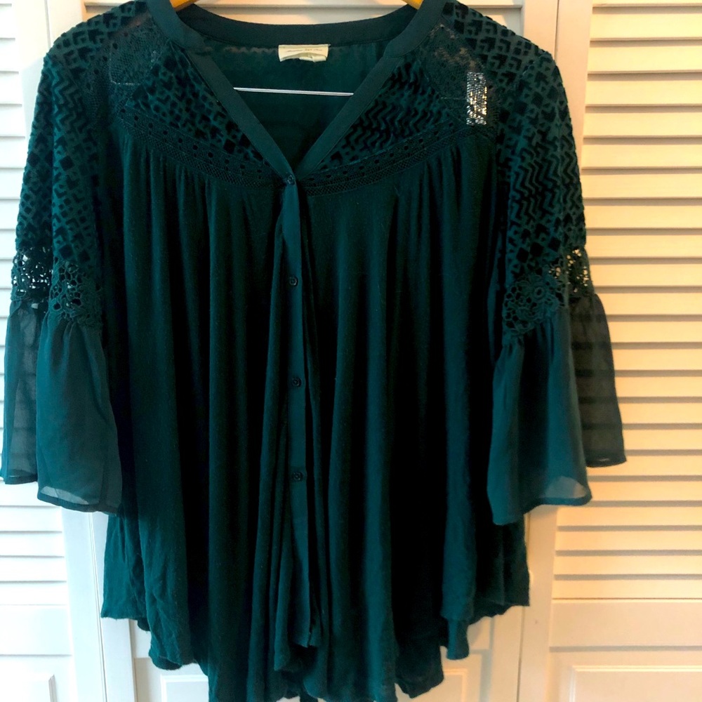 Patterned Green Flowy Button-down top